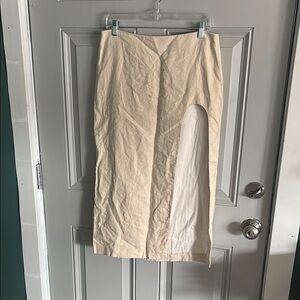 Zara Cream Midi Pencil Skirt with Slit